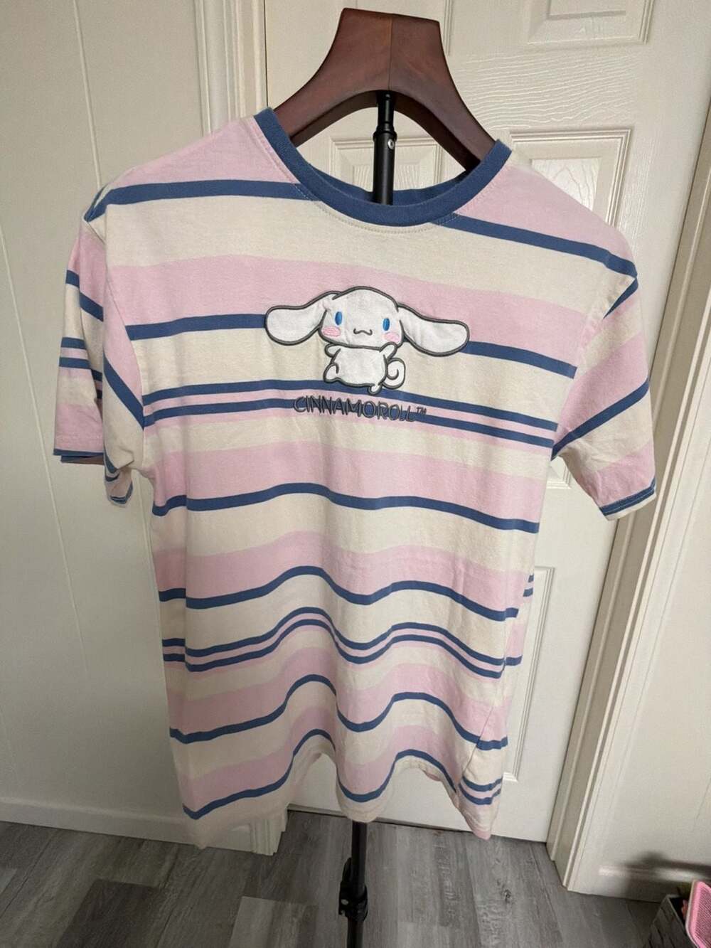 Sanrio Cinnamoroll Striped Embroidered Graphic T-Shirt Size XS